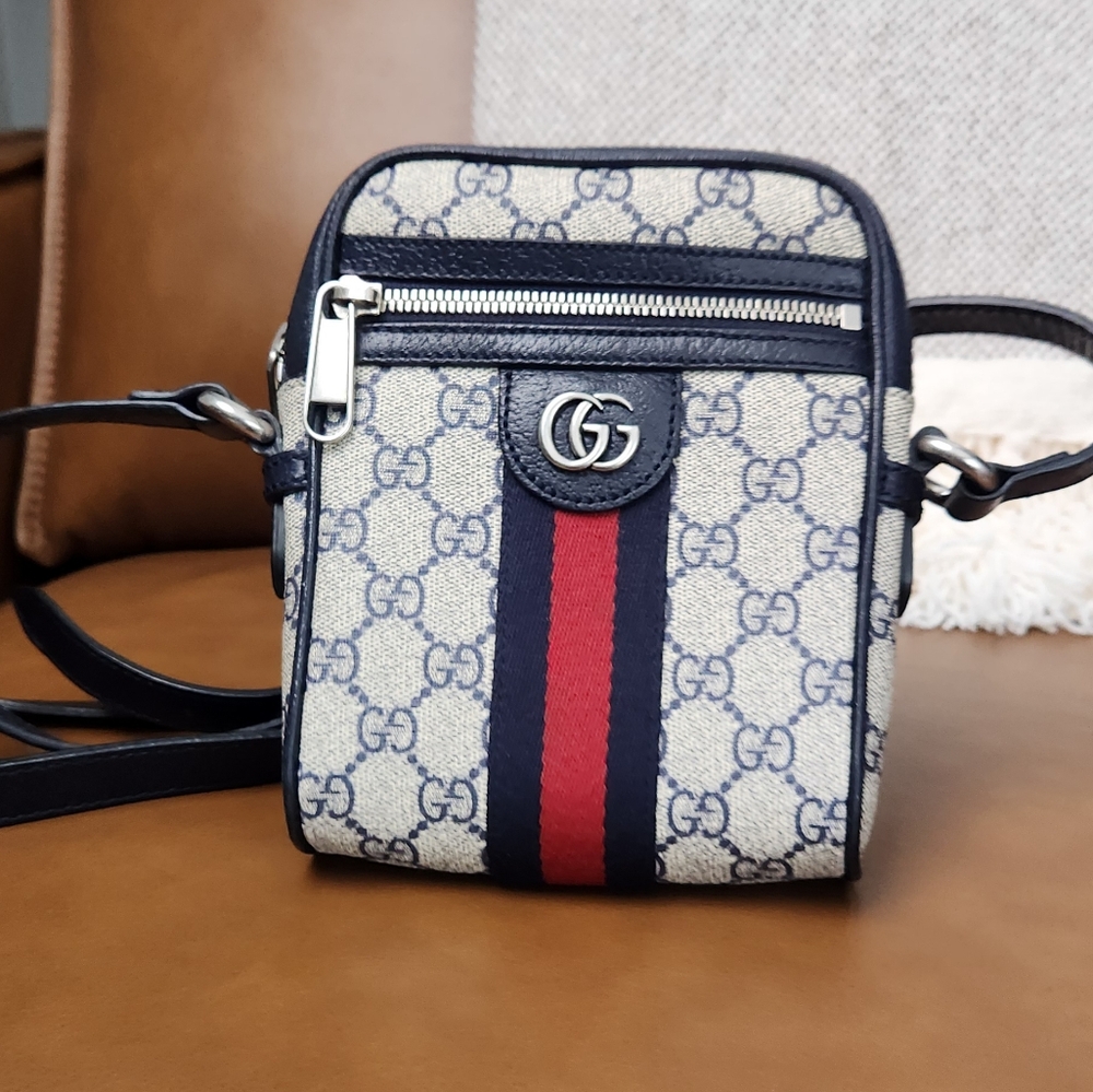 Gucci Ophidia 5x7 GG Canvas Messenger Bag Navy Blue GG